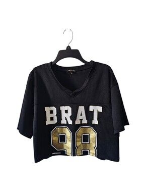 Ruby & Lace Crop Football Jersey Women L Large Black Mesh Brat 98 Streetwear Y2K